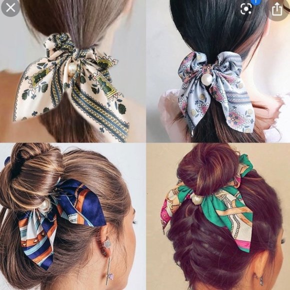 KNOT SCARF PEARL EMBELLISHED HAIR CLIPS SET - Picture 5 of 6